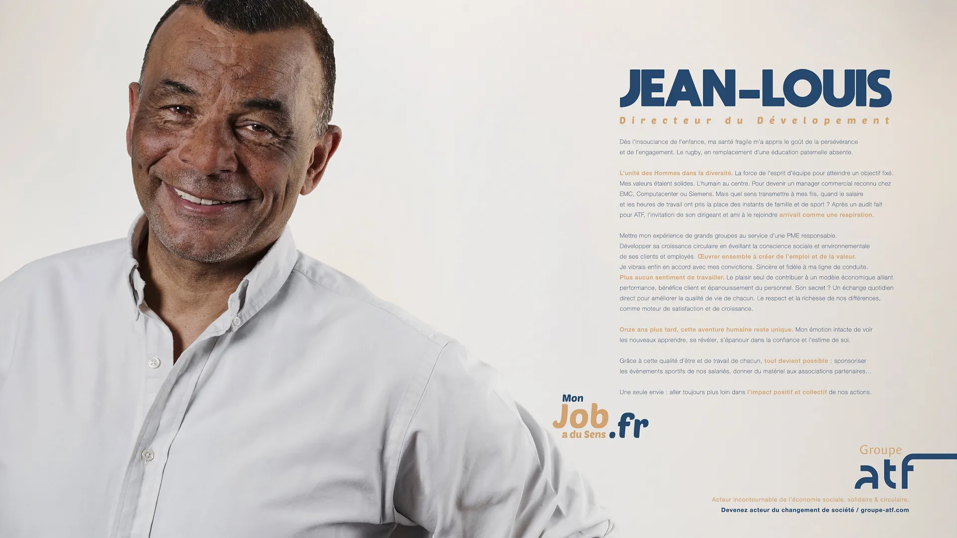 portrait de Jean-Louis sur une affiche publicitaire ATF