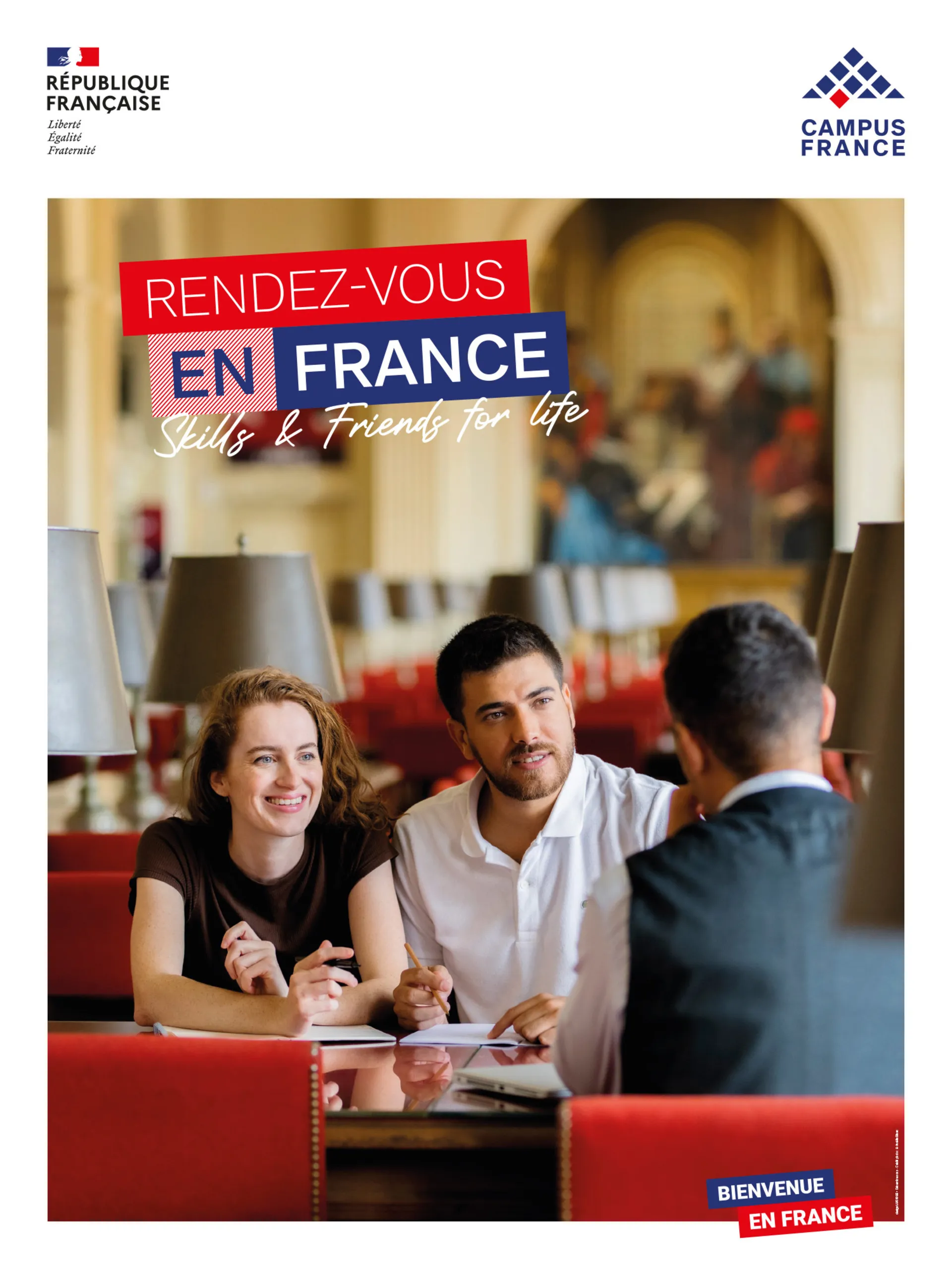 affiche publicitaire : étudiants à la bibliothèque de la cité universitaire internationale à Paris